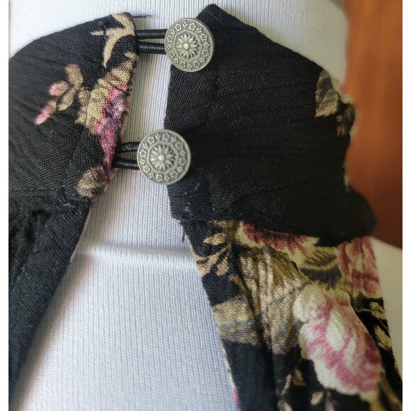 American Eagle Women Sm. Maxi Dress Black Floral Cottagecore Sleeveless Keyhole - Picture 12 of 16